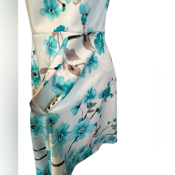 Jessica Howard White Teal Floral Fit Flare Dress 10P - Picture 5 of 9
